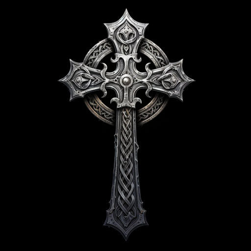 Celtic cross tattoo design ideas, in the style of dragon art, made of liquid metal, aluminum