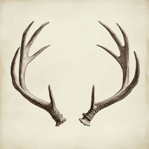 Vintage deer antlers, fine lines and soft shading
