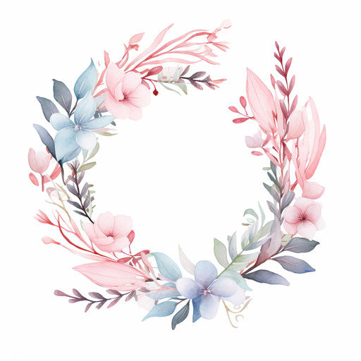 Pastel Colors Art-style wreath on white background