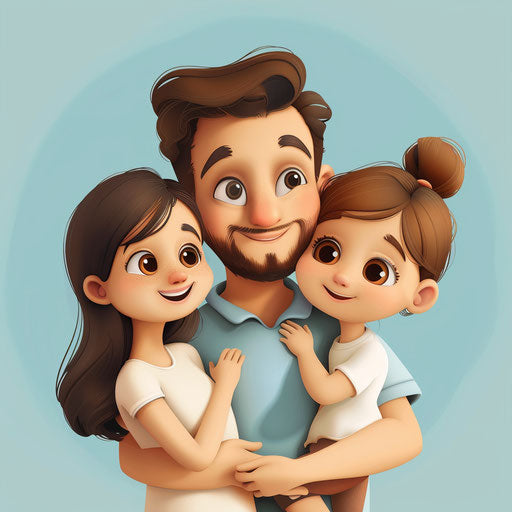 Happy family clipart with flat blue background