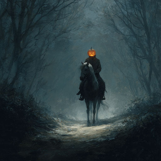 The Headless Horseman with a Glowing Pumpkin Head