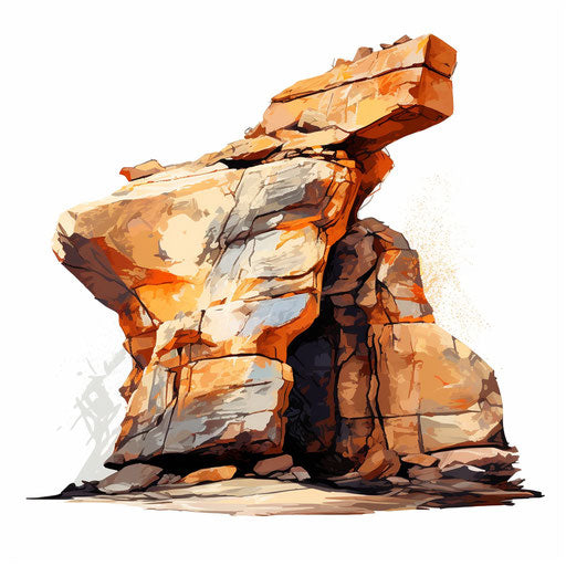 Rock clipart in the style of Oil painting, on a white background