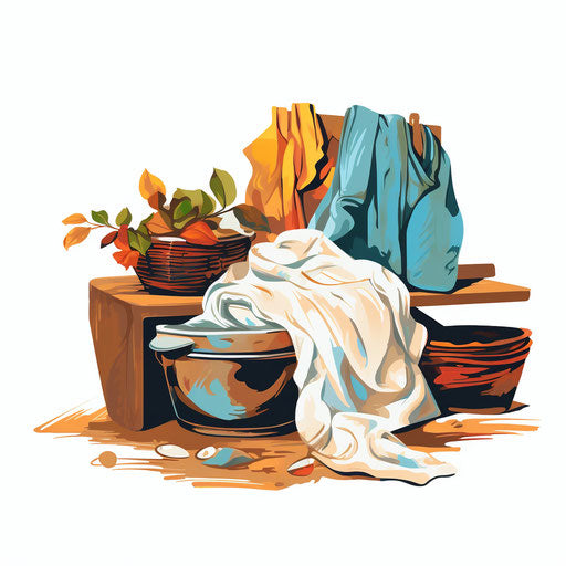 Laundry illustration in the style of Oil painting, on a white background