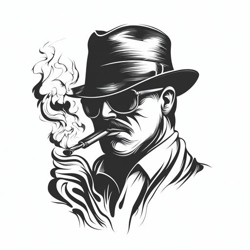 Flat tattoo sketch of mafia with mysterious gangster silhouette