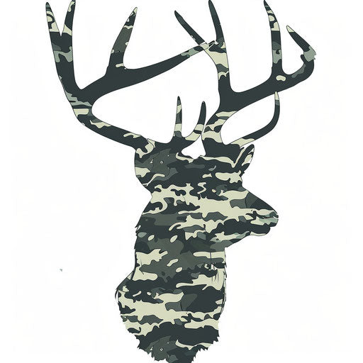 Camouflage pattern forming deer head silhouette, hunting tattoo