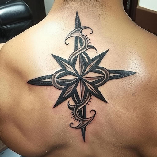 Nautical star in tribal design on white background