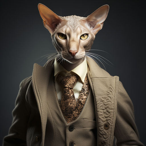 Oriental shorthair cat in man's clothing