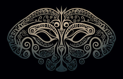 A tribal octopus with two eyes and a wide mouth