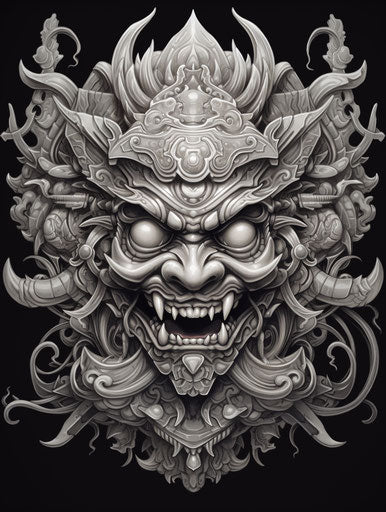 Japanese samurai mask, hand drawing image