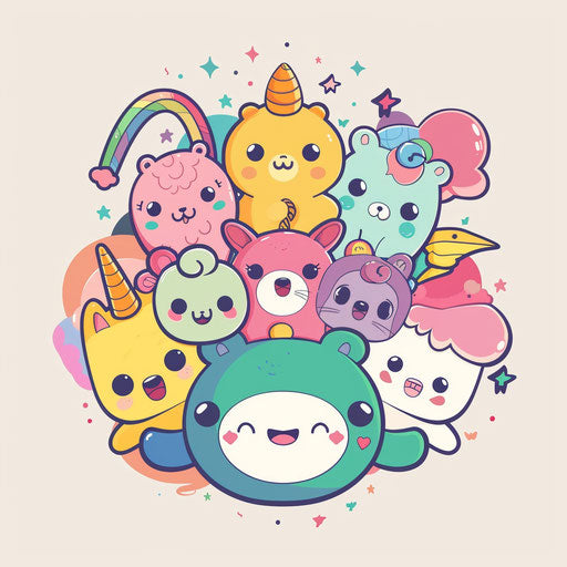 Cute cartoon logo with pastel colors and adorable characters