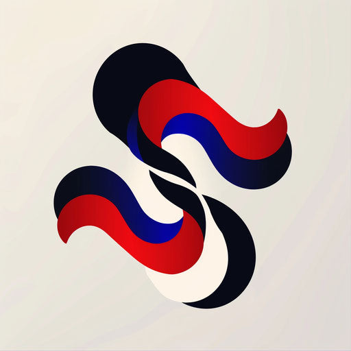 Online logo with dynamic lines and bold typography, using red, white, and blue colors