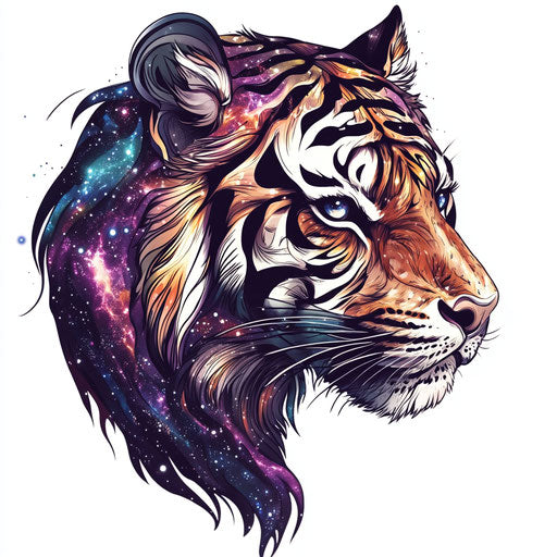 Cosmic theme tattoo sketch of a tiger on hand
