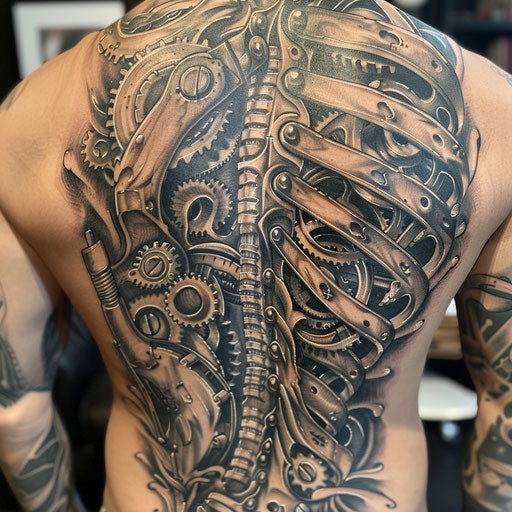Tattoo concealed by mechanical gears
