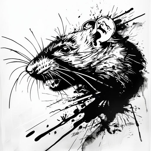 Stylized tattoo sketch of a rat in stencil art style