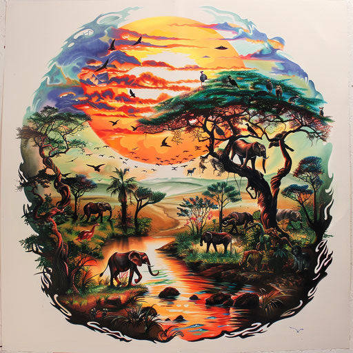 Dynamic African safari scene: vibrant tattoo