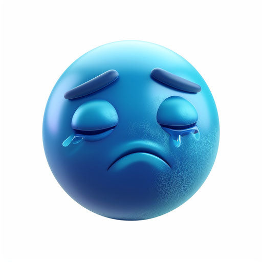 Blue sphere with closed eyes and pouting lips in pain