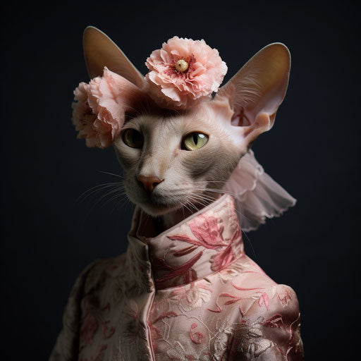 Oriental shorthair cat dressed as a woman