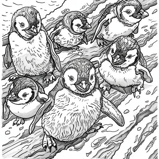 Playful baby penguins sliding on their bellies