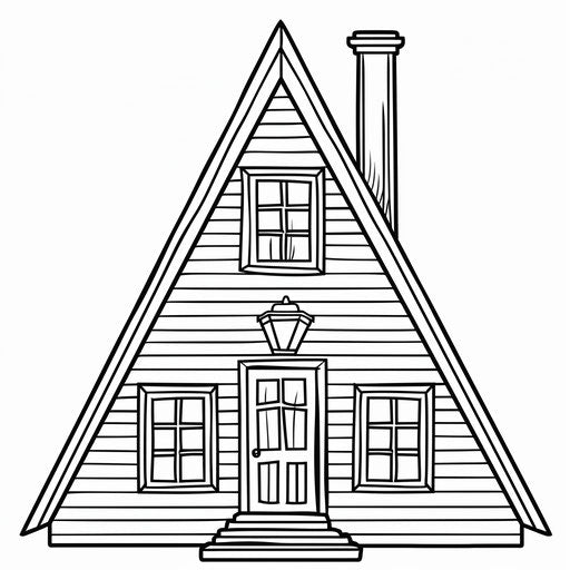 House with triangular roof, door, and two windows