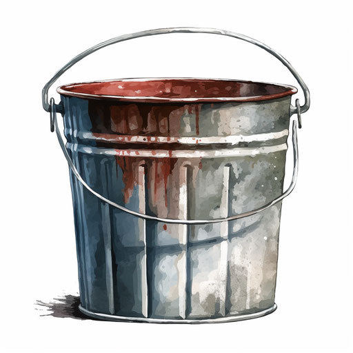 bucket clipart in the style of Oil painting, on a white background
