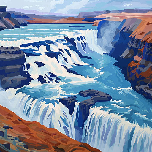 Gullfoss Falls, Iceland, minimalist modern art style