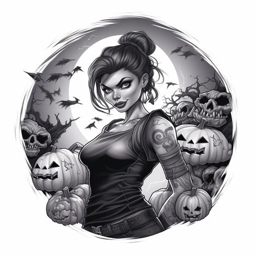 The spirited drawing for Halloween, in the style of clean and sharp inking