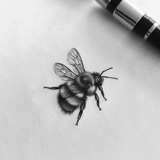 Simple bumble bee tattoo in black on white background