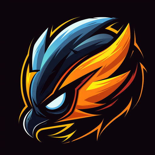 Bold cartoon logo with high contrast colors and dynamic shapes