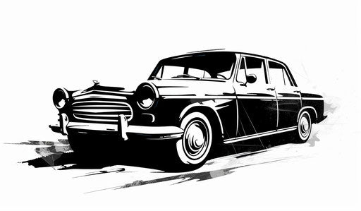 Black and white car illustration, masculine 12:7 style