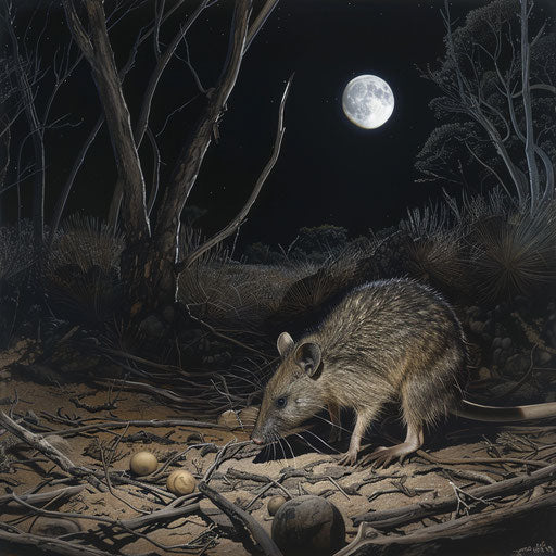 Northern brown bandicoot foraging under full moon