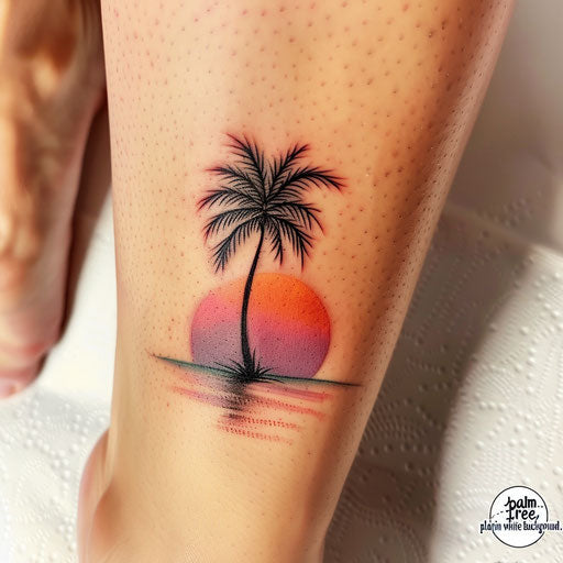 Minimalist sunset tattoo with pink to orange gradient on white