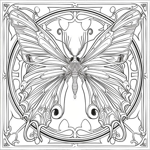 Butterfly with Art Nouveau designs. Coloring book page