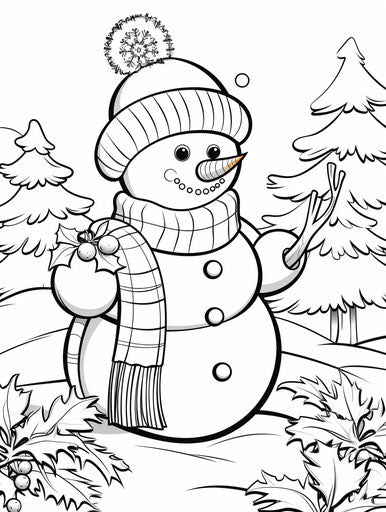 Snowman coloring page 1, in the style of beautiful simplistic cartoon, captivating, xmaspunk