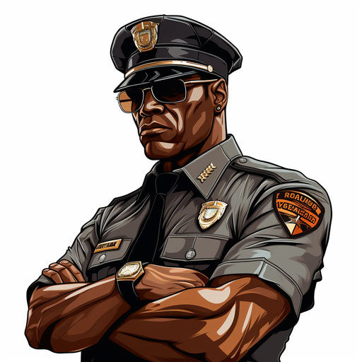 Security guard illustration in the style of Chiaroscuro Art