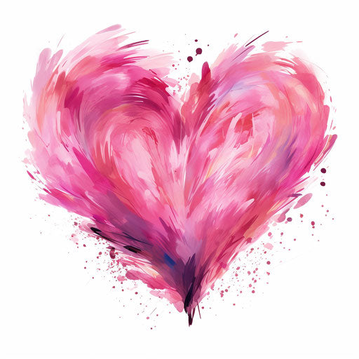 Pink heart clipart in the style of Impressionistic Art, on white background