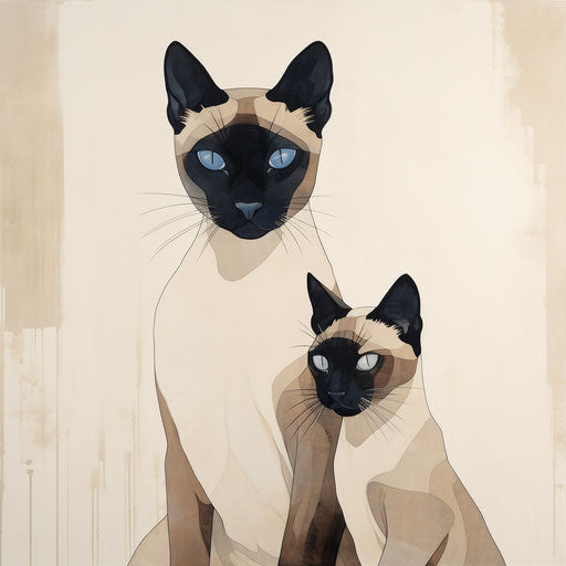 Elegant Siamese Cats in Beige and Indigo