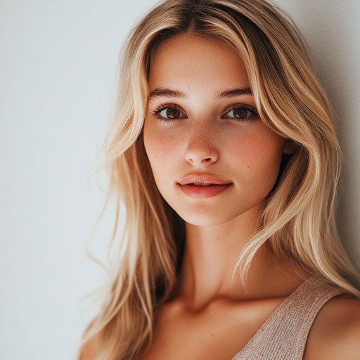 Portrait of a beautiful blonde woman with hazel eyes
