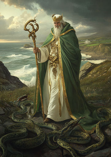 Smiling Saint Patrick on the Irish coast