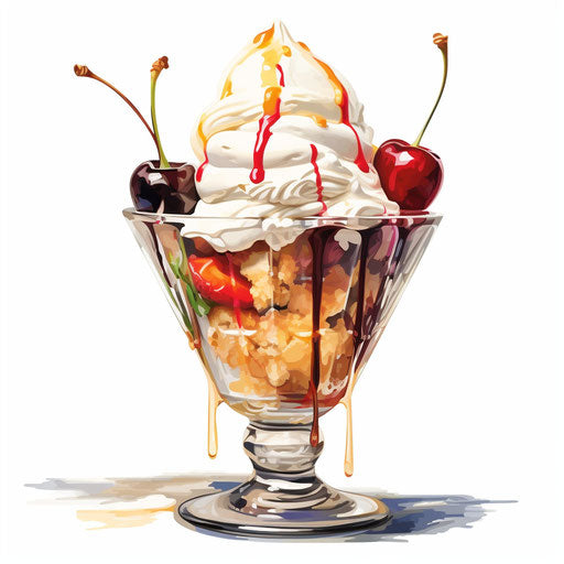 Ice cream sundae drawing in the style of Impressionistic Art