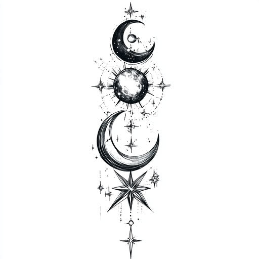Celestial flat tattoo sketch on outer forearm for females
