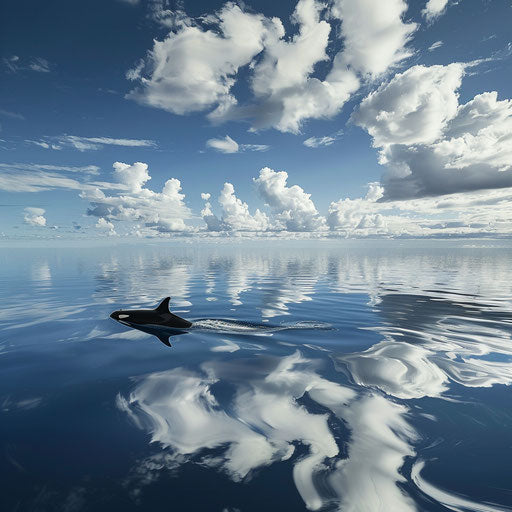 Serenity in Reflection: Killer Whales Breaking Calm Mirror