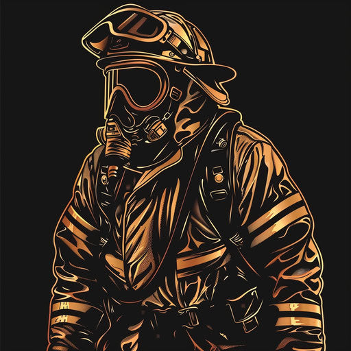 Luxurious sketch of a firefighter with metallic details