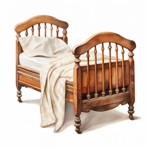 Illustration of a bed in the style of Oil painting, on white background