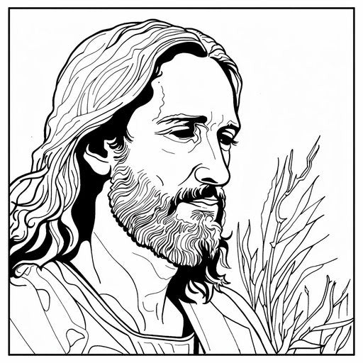 Kindly Jesus' face - Coloring book page