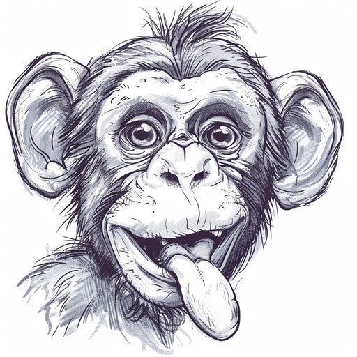 Sketch of a cheeky monkey sticking out its tongue, fun and light-hearted tattoo design on white background.