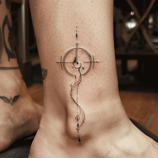 Tranquil tattoo sketch of an ankle bracelet with zen circle and soft pastels