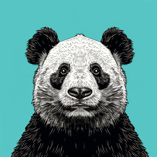 Panda clipart in photorealistic style on flat turquoise background