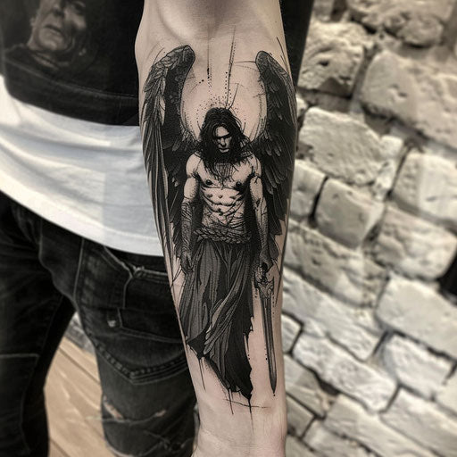Forearm tattoo dark angel, Gerald Brom style