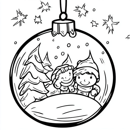 Holiday ornament for kids in Walt Handelsman style, Coloring book page