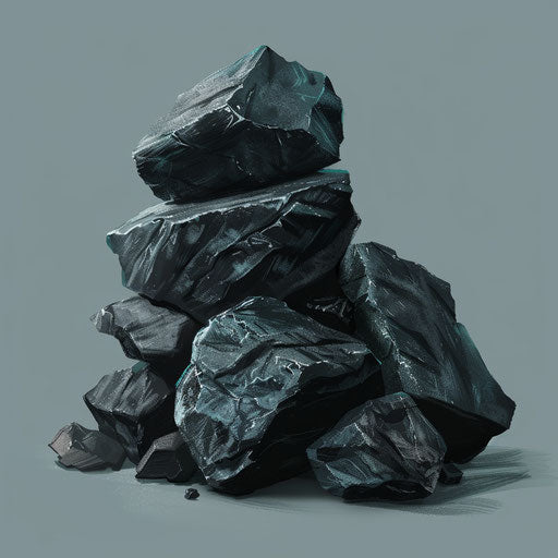 Coal clipart with flat blue background in realistic style